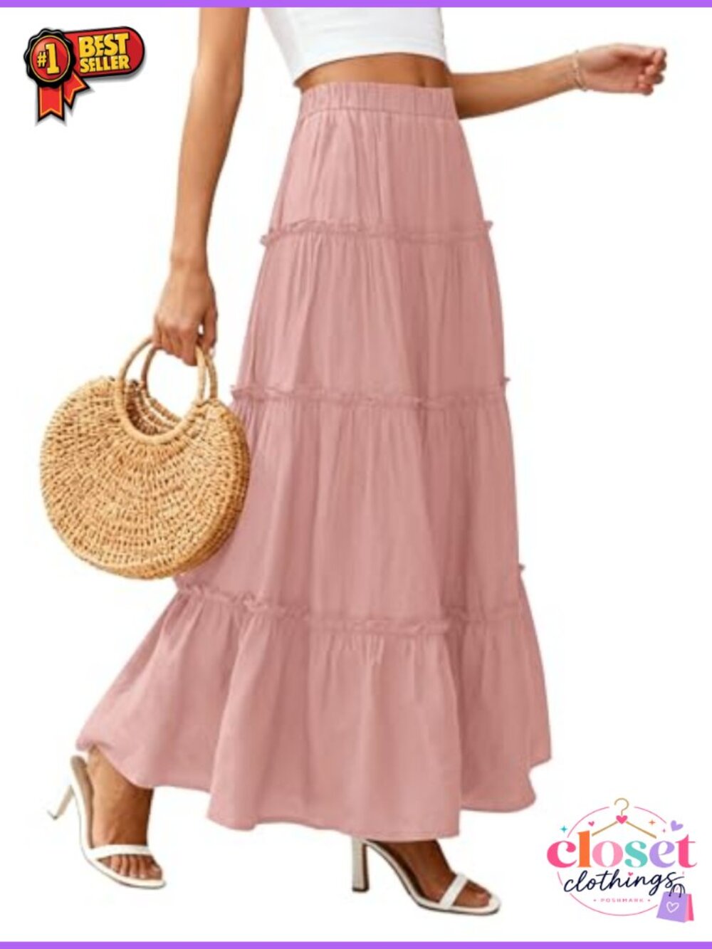Women's Boho Tiered Ruffle Flowy Maxi Skirt with Pockets - Picture 2 of 6